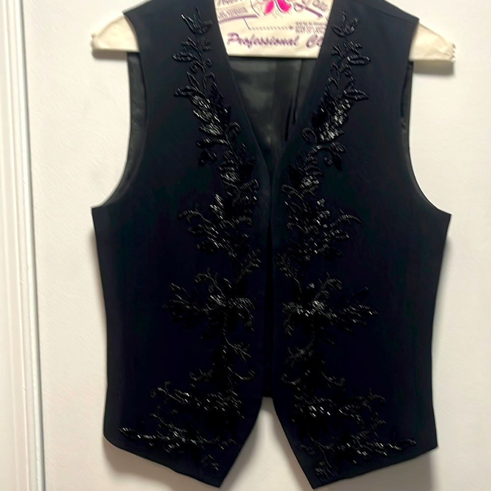 Like new Liz Claiborne, black beaded vest and pants suit, size 2